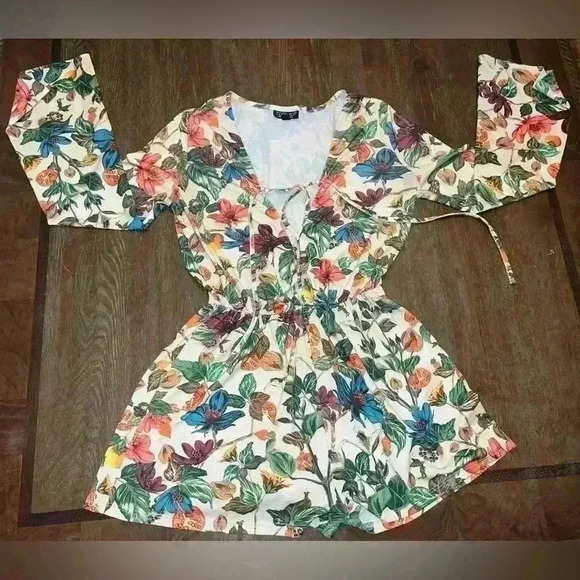 TOPSHOP Long Sleeve Floral Print Romper Size 2 - Picture 2 of 6